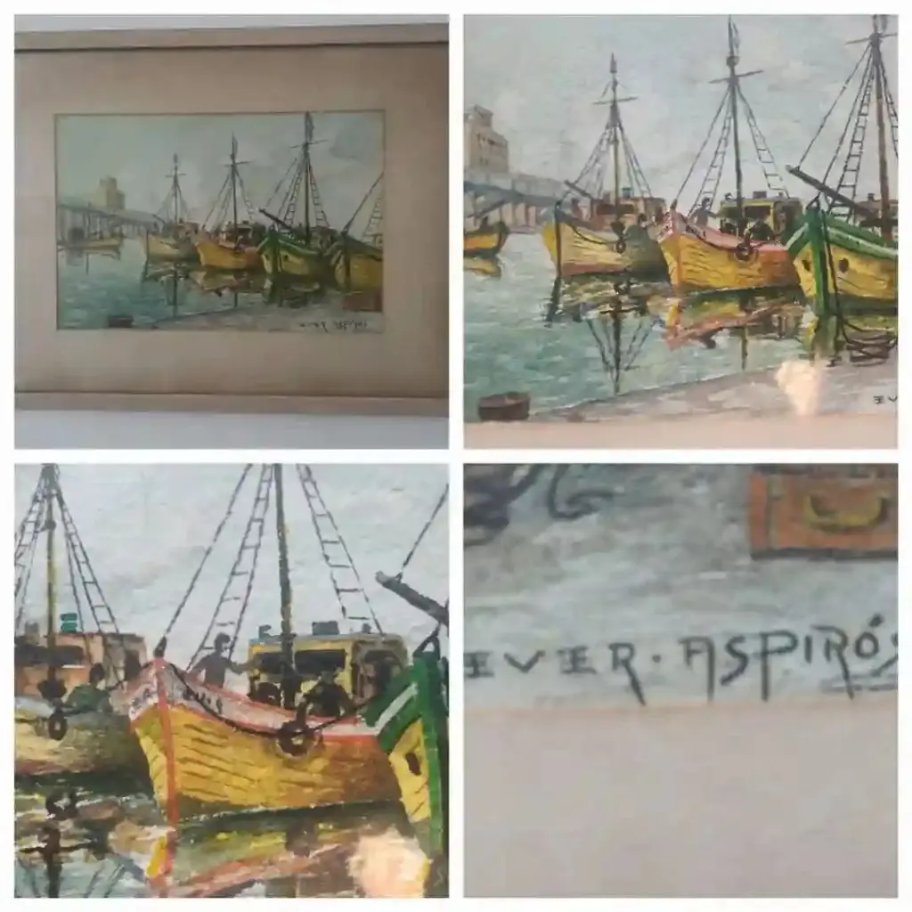Cuadro De Barcos en el Puerto de la Boca