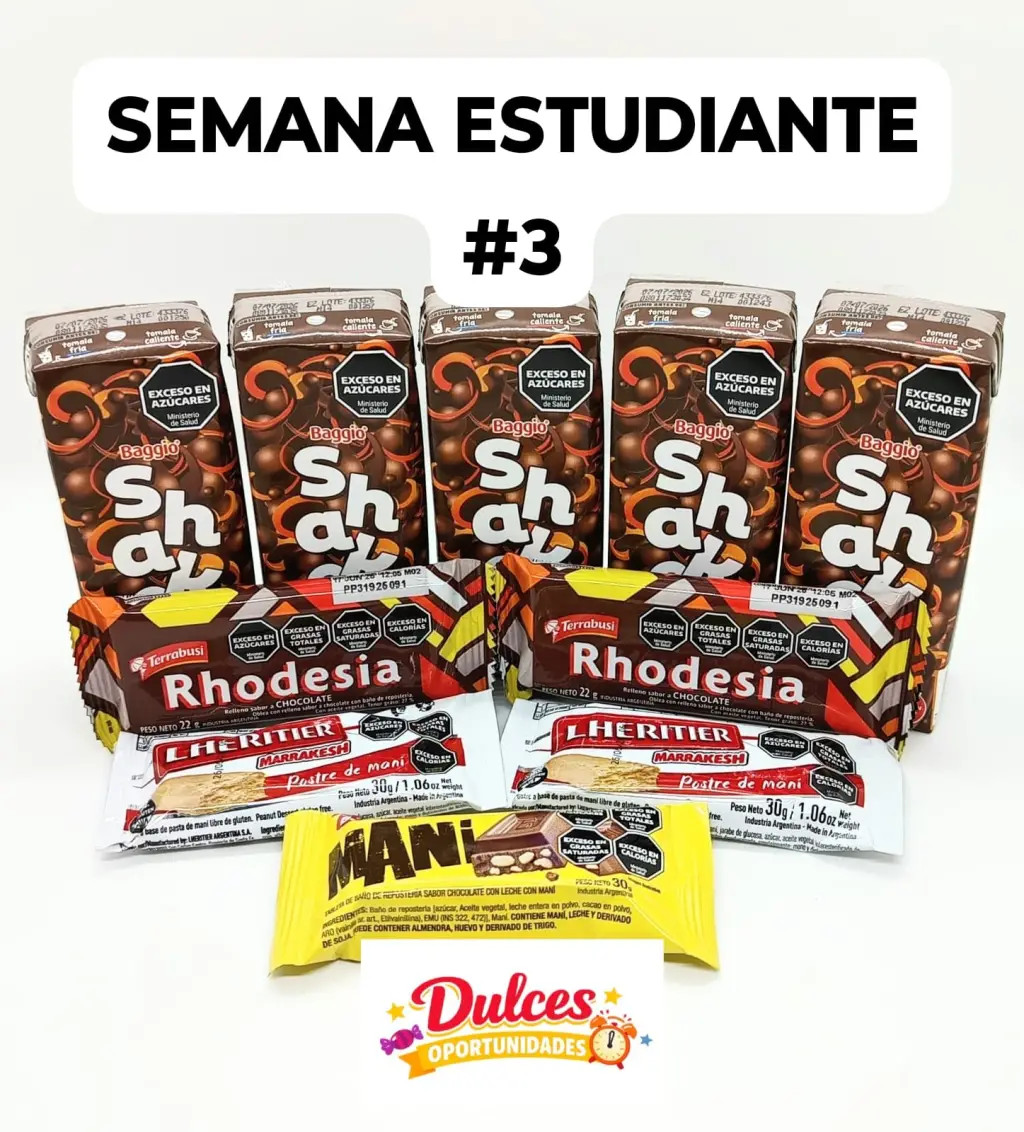 COMBO "Semana estudiante #3" Chocolatada Baggio Rhodesia Marrakesh Bonafide Maní