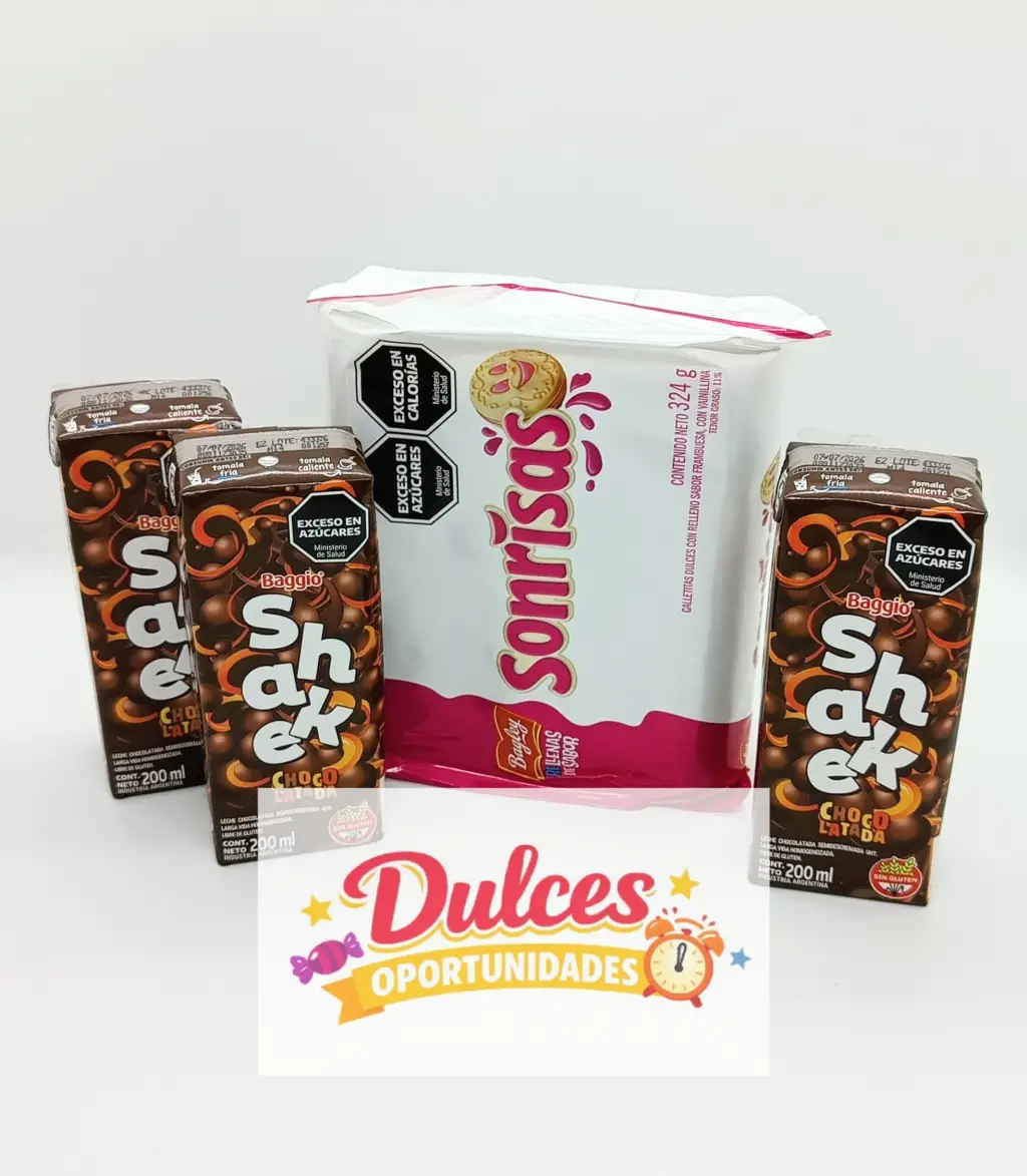 COMBO "Merienda feliz" Baggio Shake Chocolatada Sonrisas Frambuesa