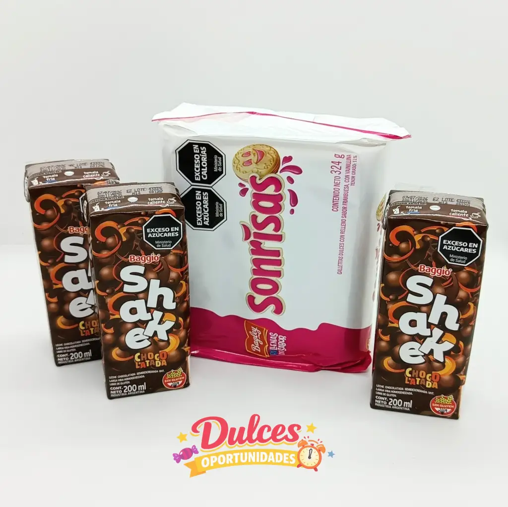 COMBO - Galletitas Sonrisas Frambuesa Pack + Chocolatada Baggio Shake 200ml
