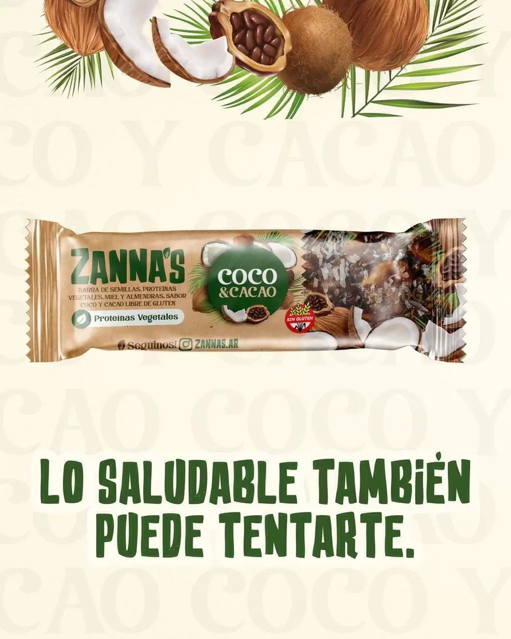 Barrita protéica libre de sellos Zanna´s - Coco y cacao 40g