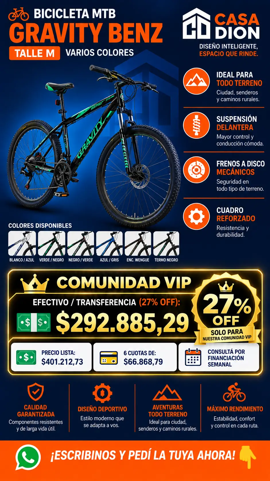 Bicicleta Mountain Bike MTB Gravity Benz Talle M - Frenos A Disco Y Suspensión Delantera