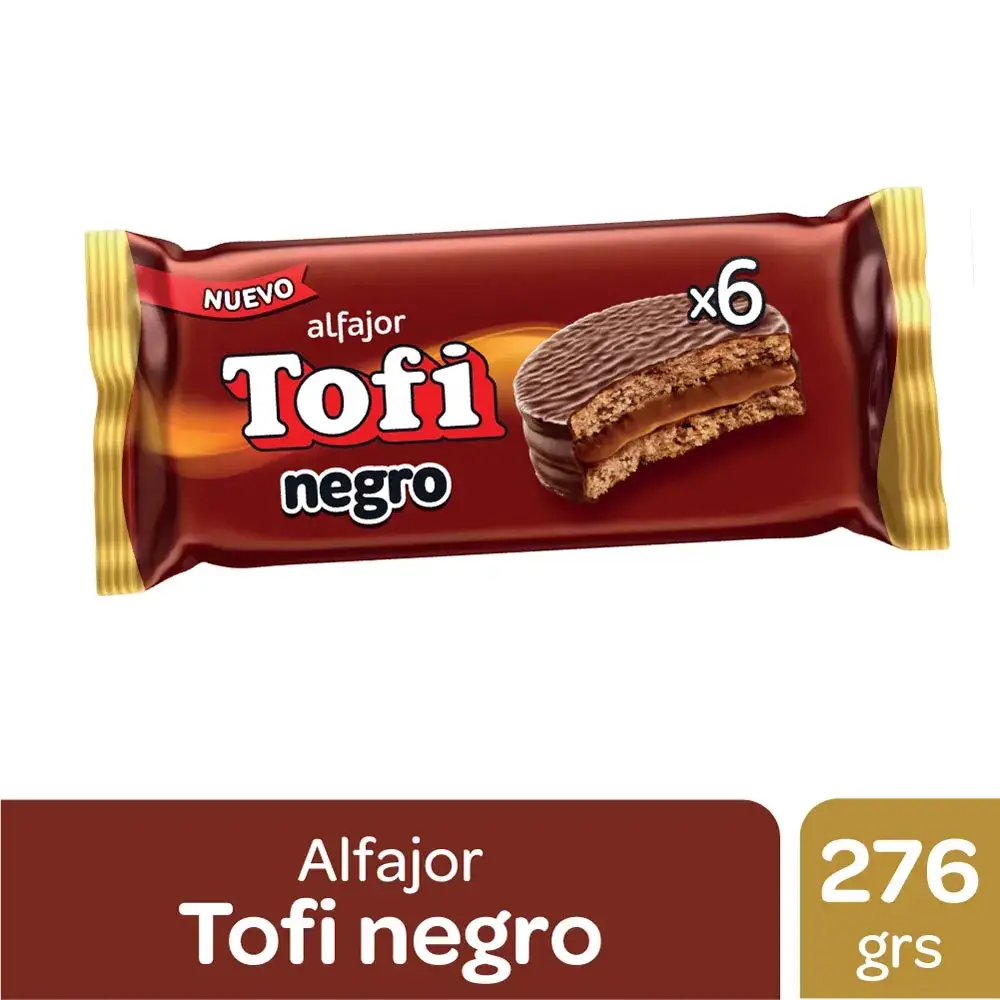 ¡OFERTA! Alfajor Tofi Negro pack de 6 unidades 276g