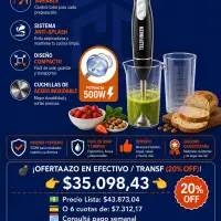 Licuadora De Mano Mixer Telefunken SmartMix 2000 - 500W Con Vaso Medidor Y Velocidad Variable